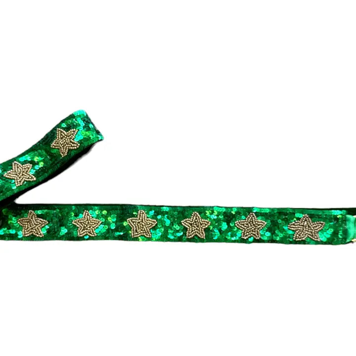 Sequin Bag Strap - Green w/ Gold Stars
