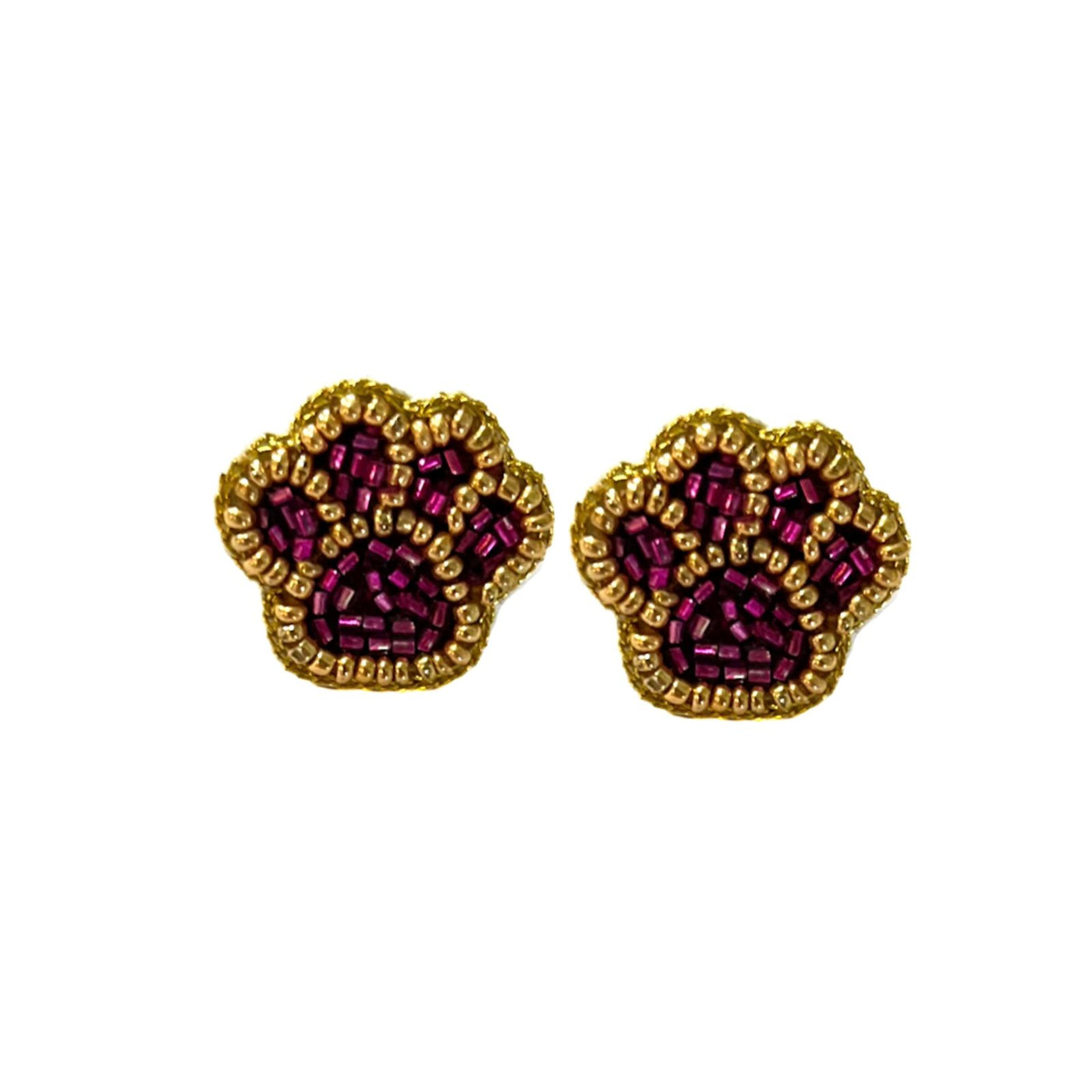Paw Stud - Beaded - Purple and Gold