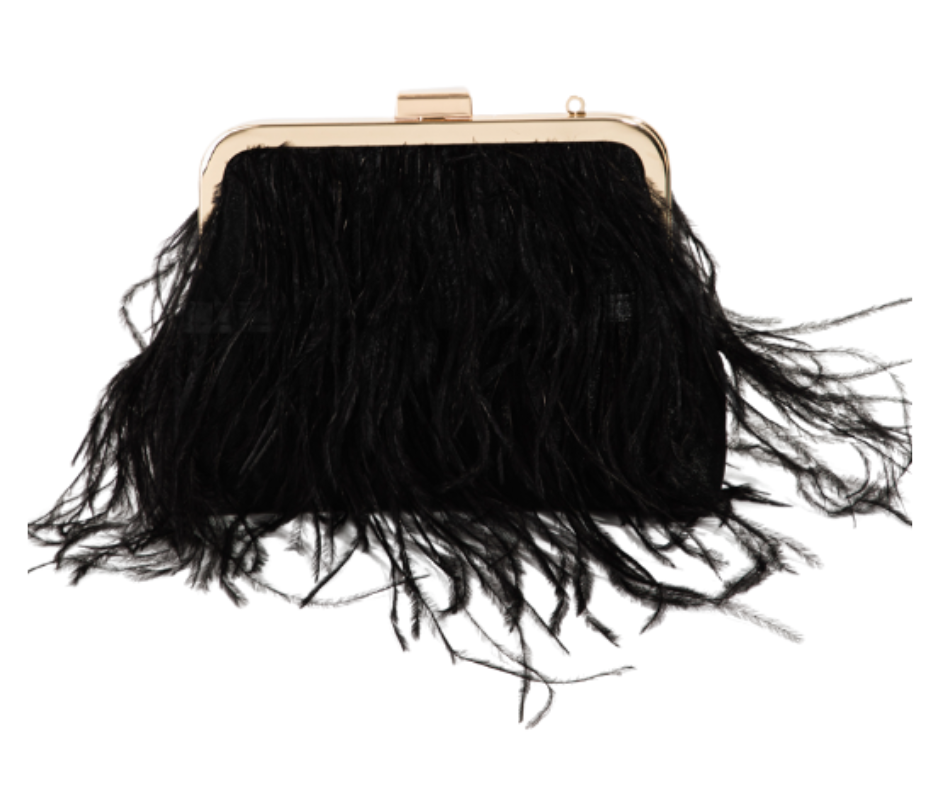 Feather Clutch Handbag - Black