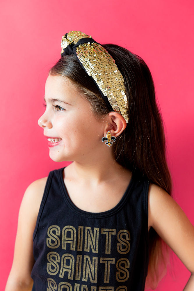 WS Headband Knot - Black with Gold Sequin