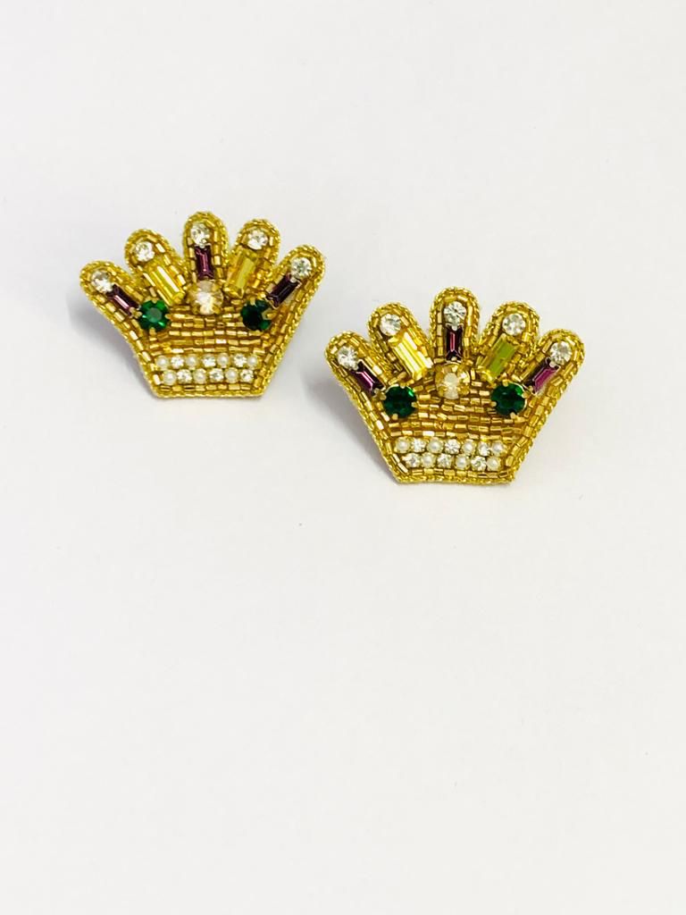 Mardi Gras Mini Crown Stud Earrings