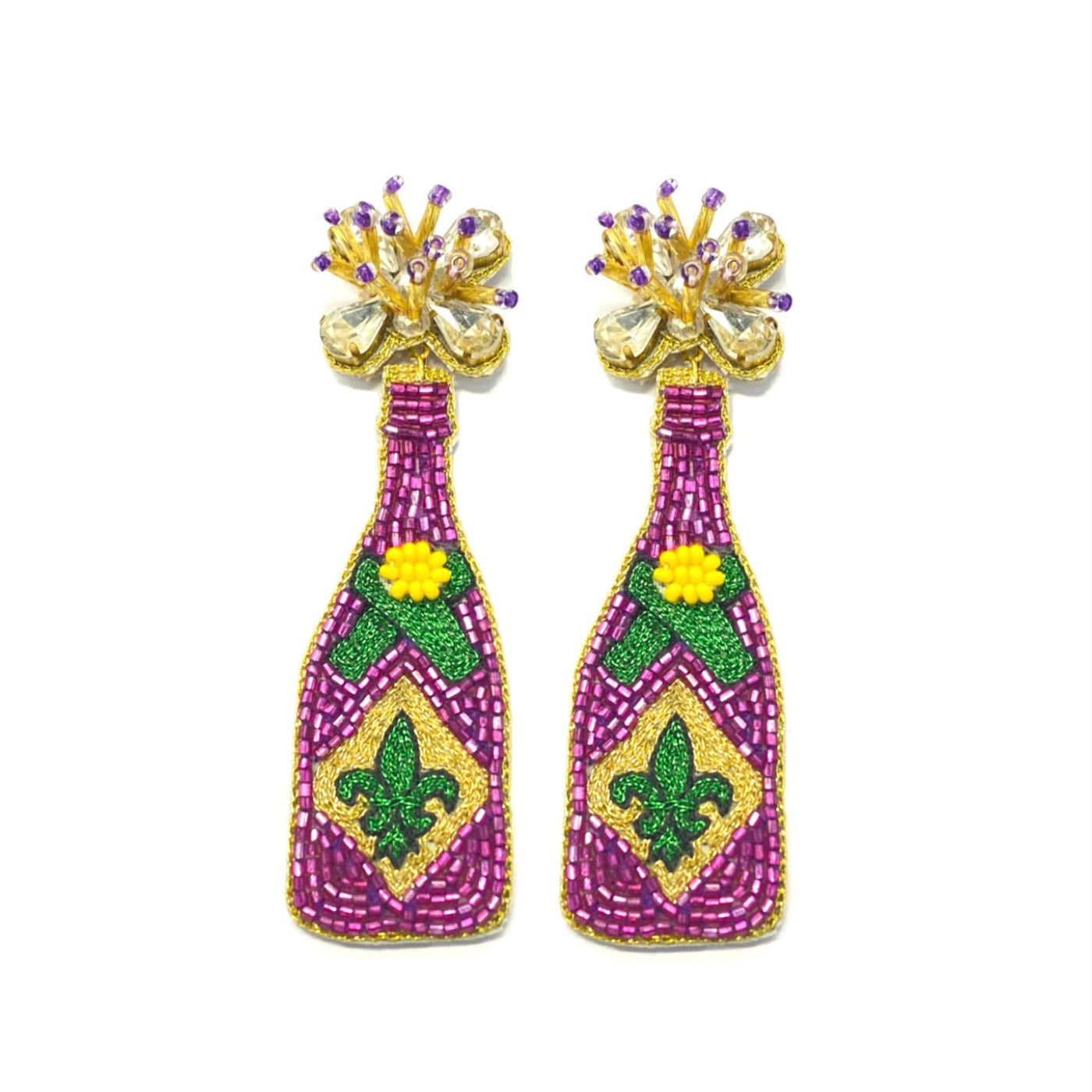 Mardi Gras Champagne Bottle Earrings