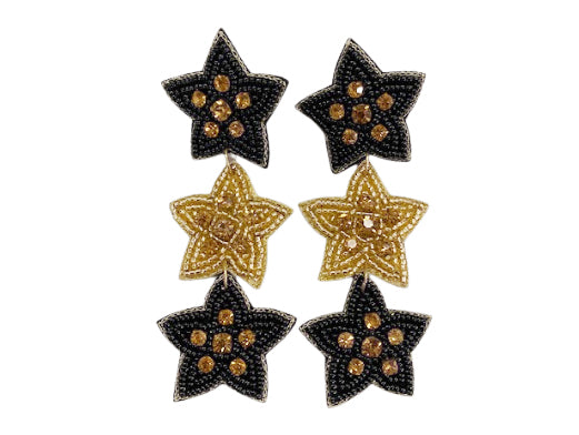 Triple Star Earrings - Black and Gold