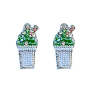 Snowball Stud Earrings - Green