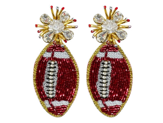 WS Football Burst -  Red and White w/ Rhinestone Burst