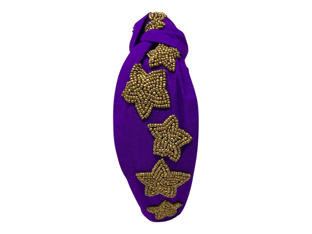 WS Headband Knot - Purple with Gold Stars