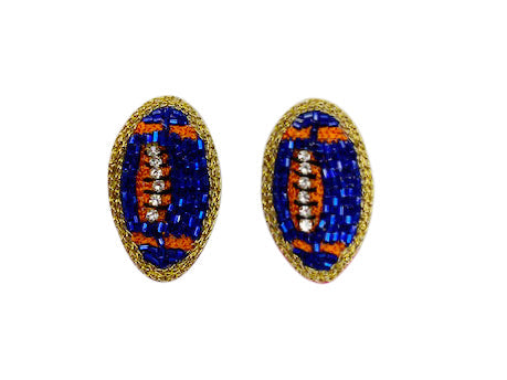 Football Stud - Beaded - Blue and Orange