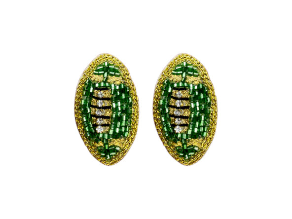 Football Stud - Beaded - Green and Gold