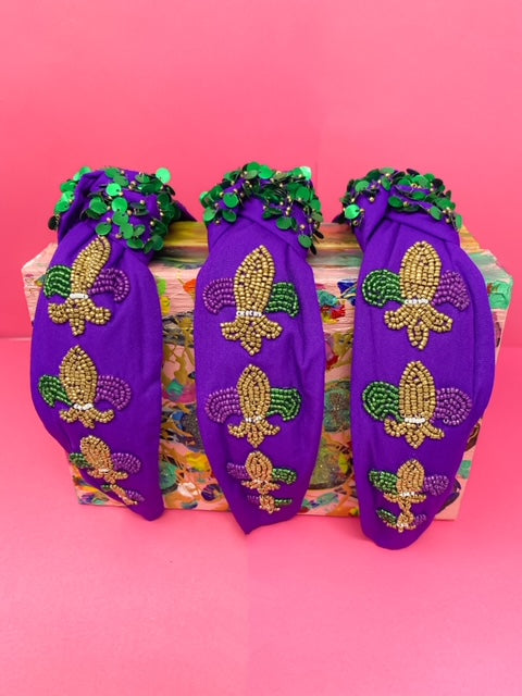 WS Headband Mardi Gras Purple Fleur De Lis