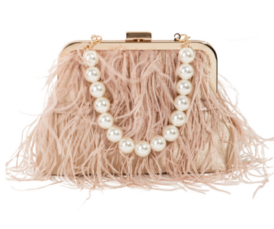 Feather Clutch Handbag - Nude