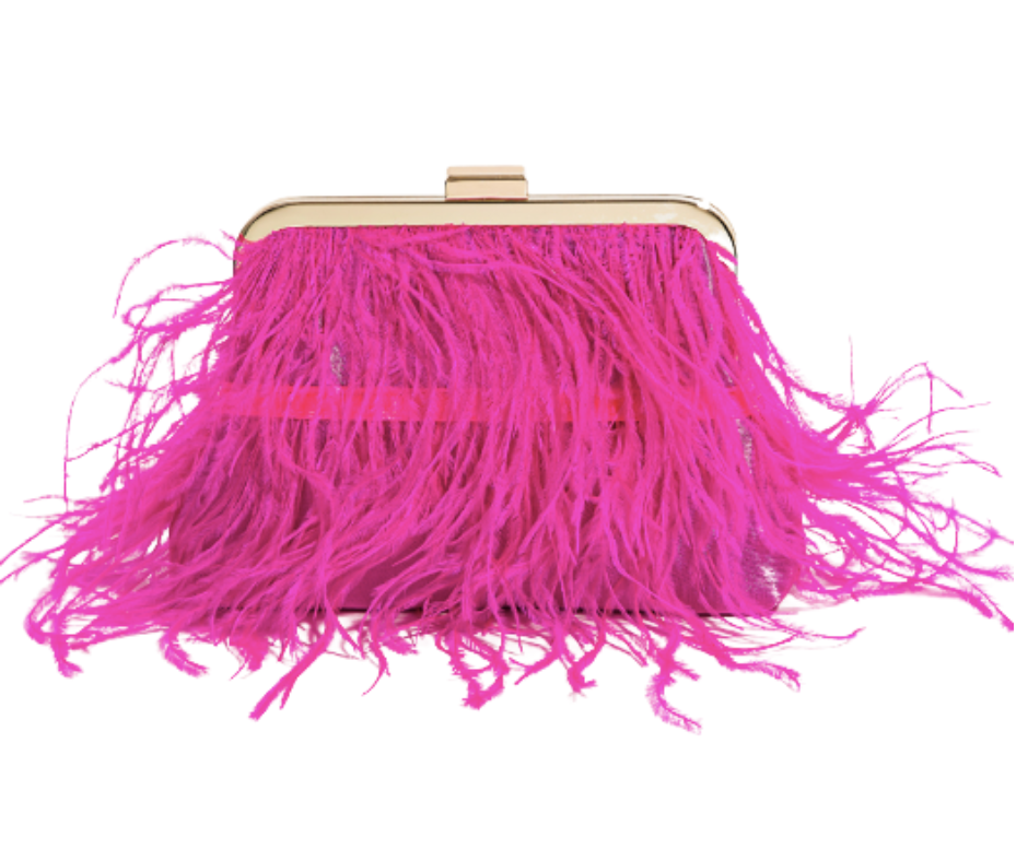 Feather Clutch Handbag - Pink