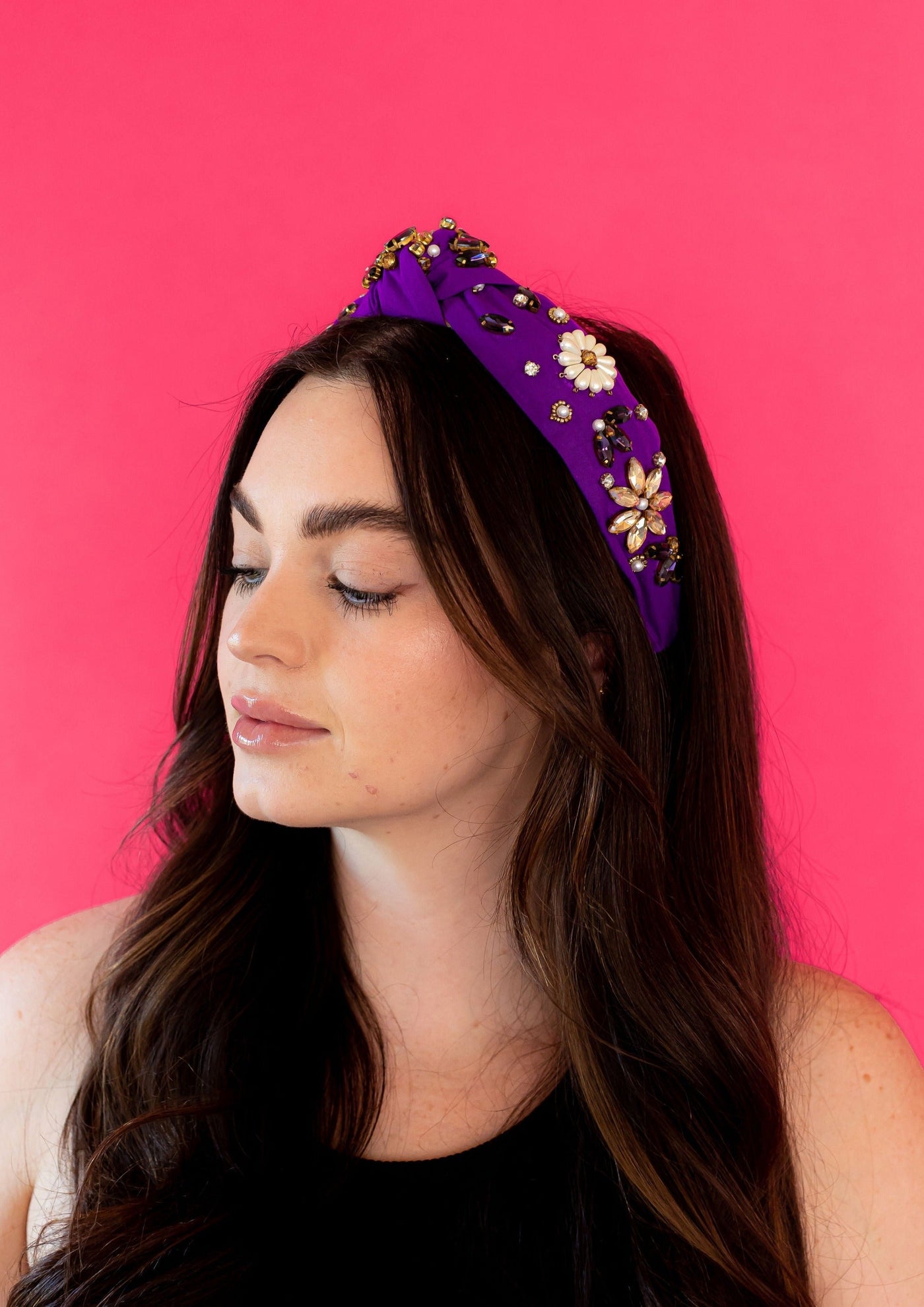 WS Headband Knot - Purple with Pearl Flowers