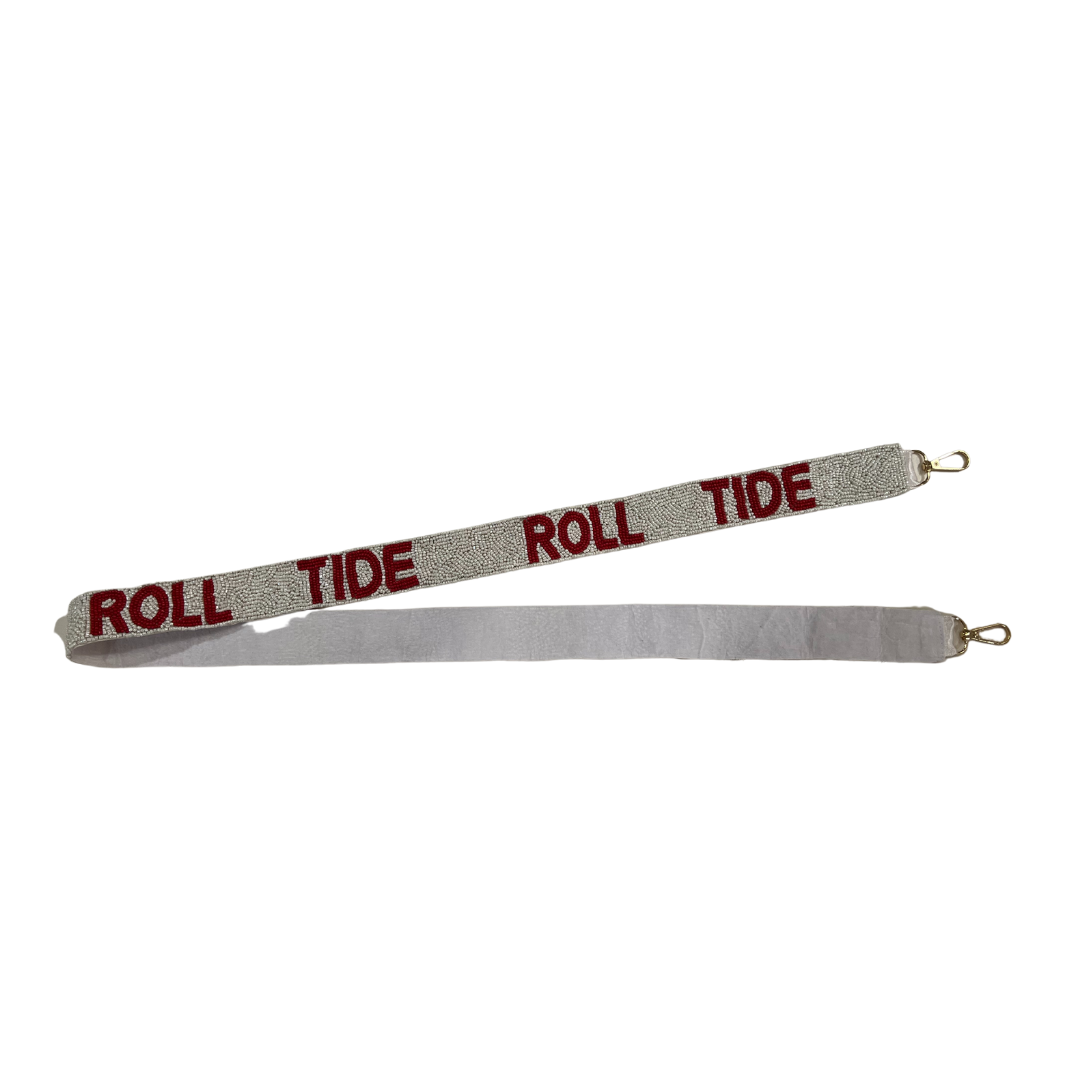 Seed Bead Bag Strap - Roll Tide (white strap)