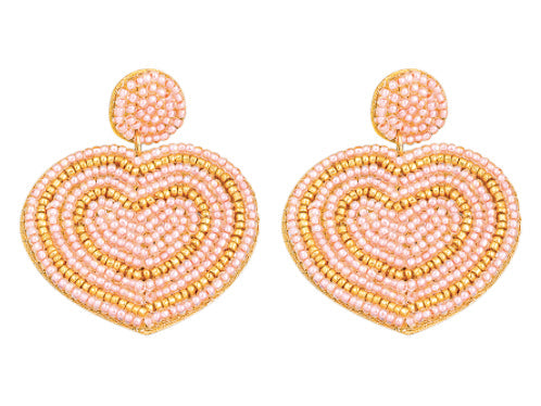 Heart Seed Bead Earrings - Pink