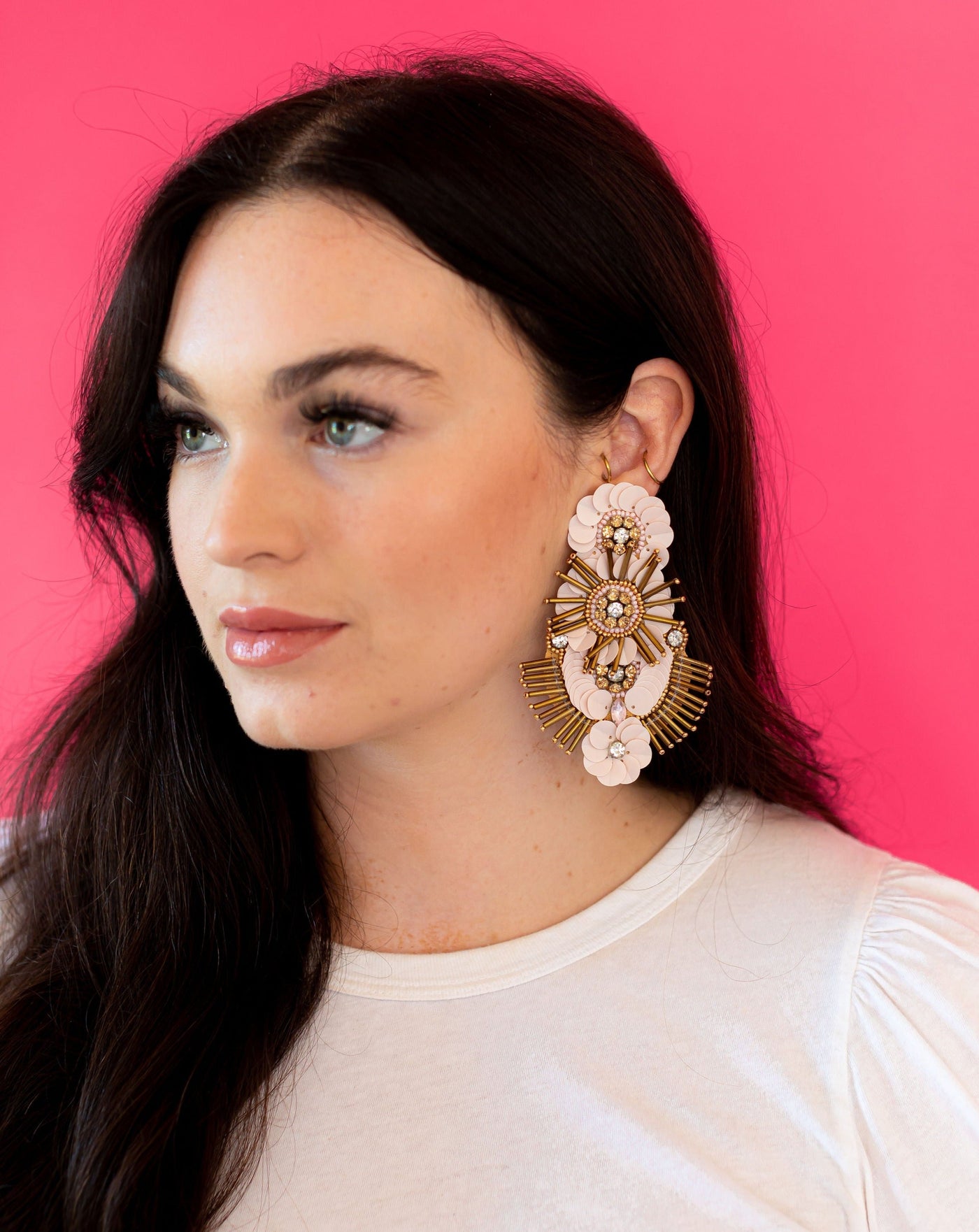 Statement Flower Earrings - Pink