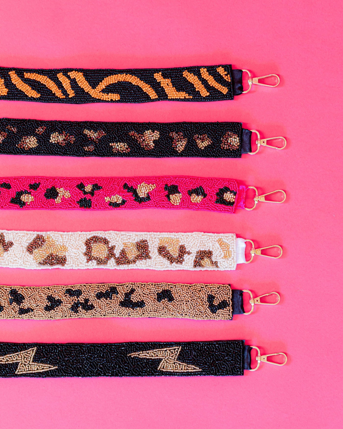 Seed Bead Bag Strap - Black Leopard