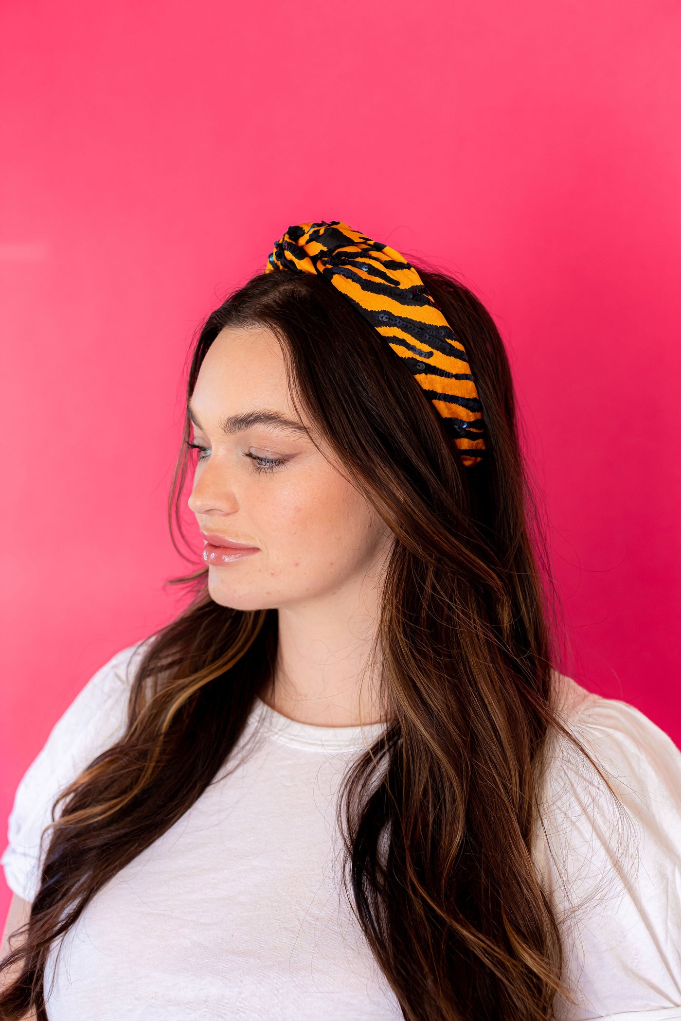 Headband Knot -  Tiger Print with Black Sequin